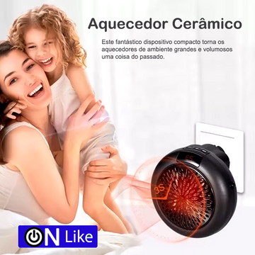Aquecedor Cerâmico Elétrico com comando 900W-  Preto - OnLike